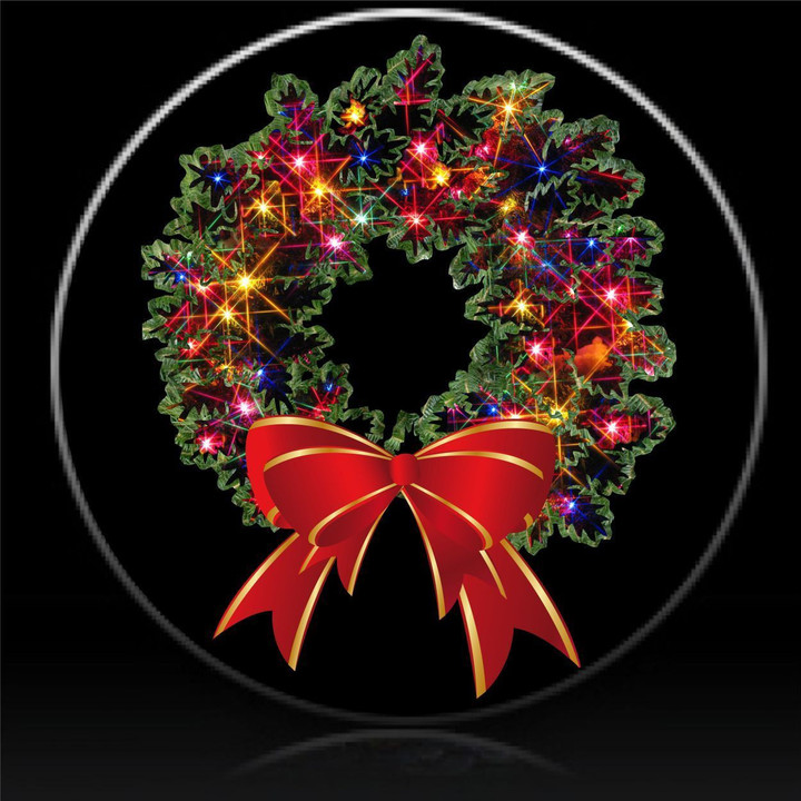 Christmas Wreath With Colorful Lights And Bow Design Spare Tire Cover - Jeep Tire Covers