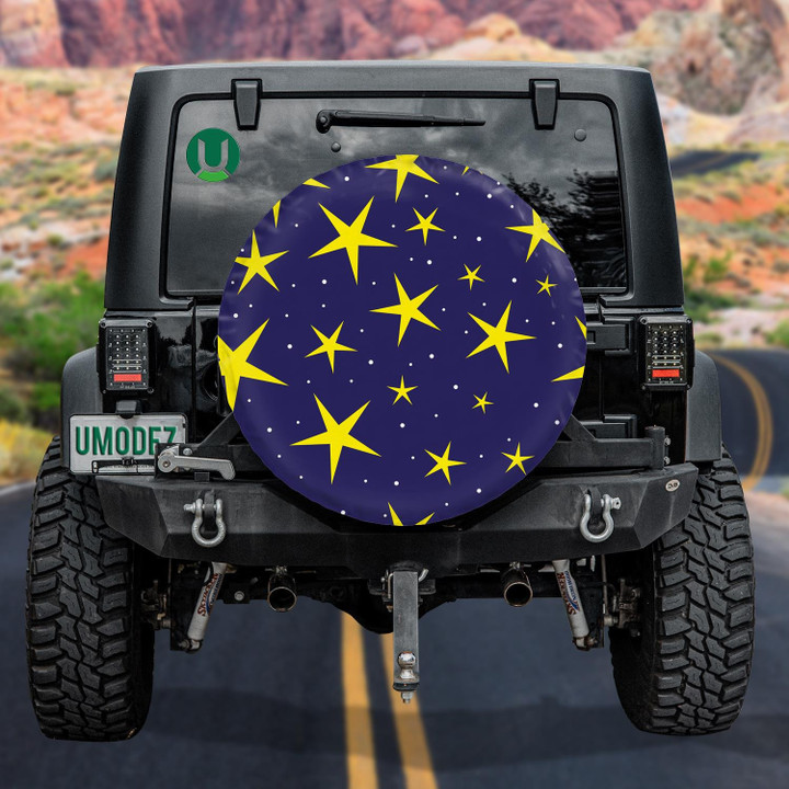 Artistic Illustration Bright Stars On Dark Blue Sky Pattern Spare Tire Cover - Jeep Tire Covers