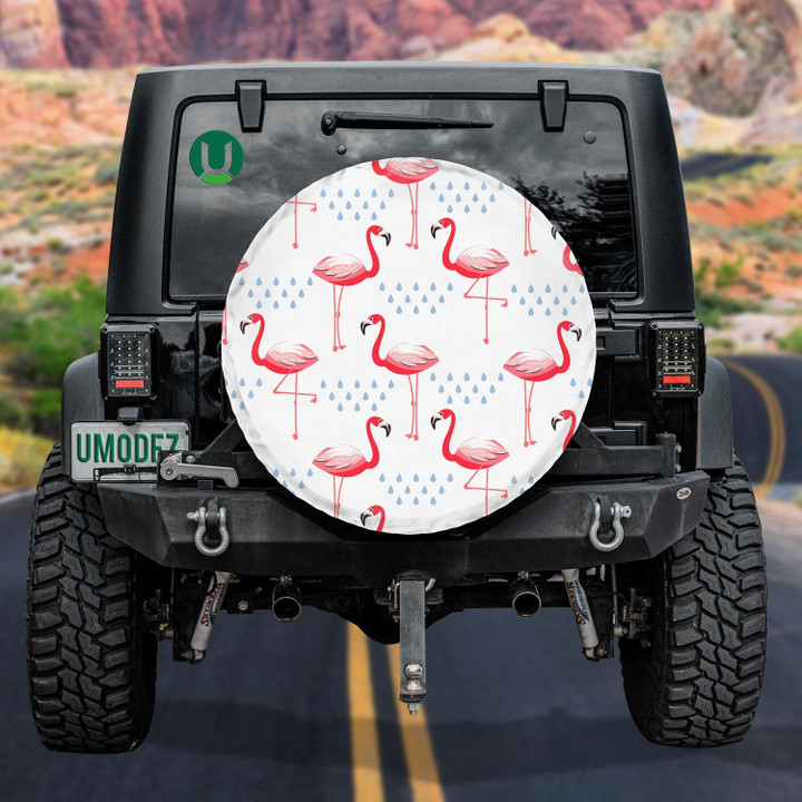 Red Beautiful Flamingo With Drop Of Water Spare Tire Cover - Jeep Tire Covers