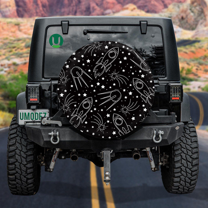 Ideal Linen Rocket Satellite Stars Planet Comet Spare Tire Cover - Jeep Tire Covers