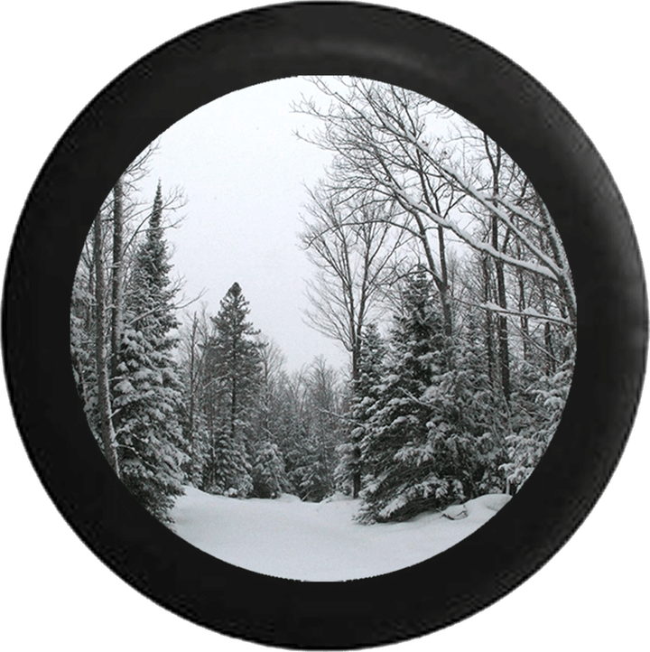 Snow Covered Pine Trees Winter Scene Black Collection Spare Tire Cover - Jeep Tire Covers
