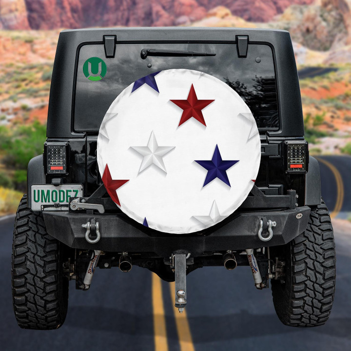 Minimalist Style Pattern Made From Red Blue And White Stars Spare Tire Cover - Jeep Tire Covers