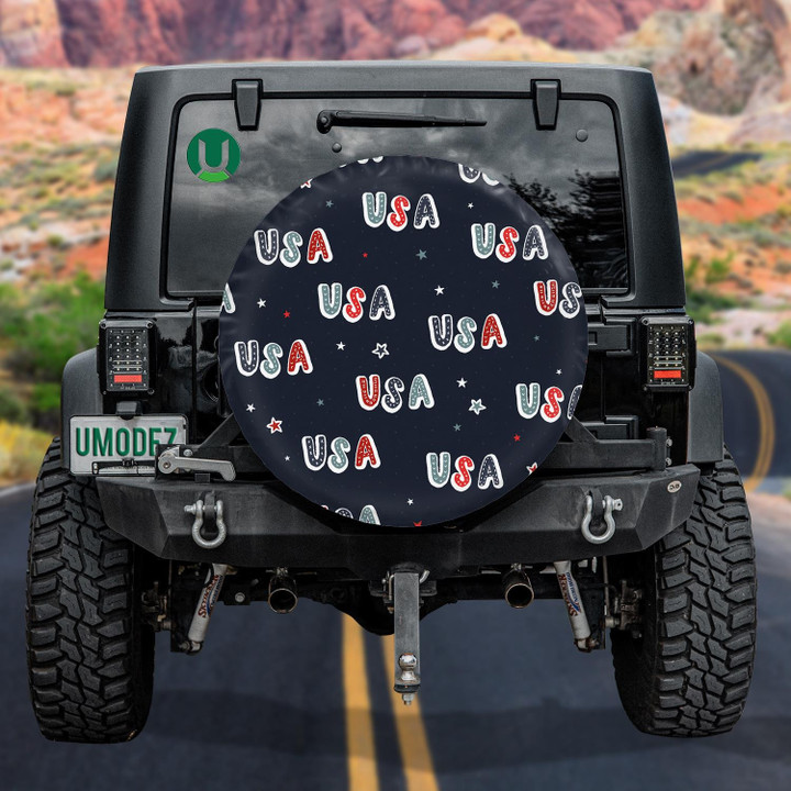 Lovely Hand Drawn Patriotic USA Doodle Background Spare Tire Cover - Jeep Tire Covers