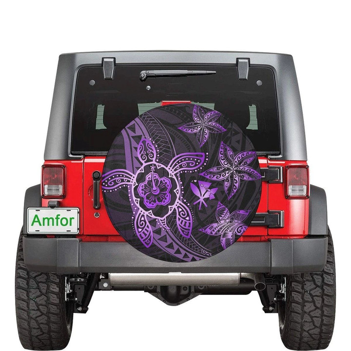 Rewarding Kanaka Map Hibiscus Plumeria Turtle Art Violet Polynesian Spare Tire Cover - Jeep Tire Covers