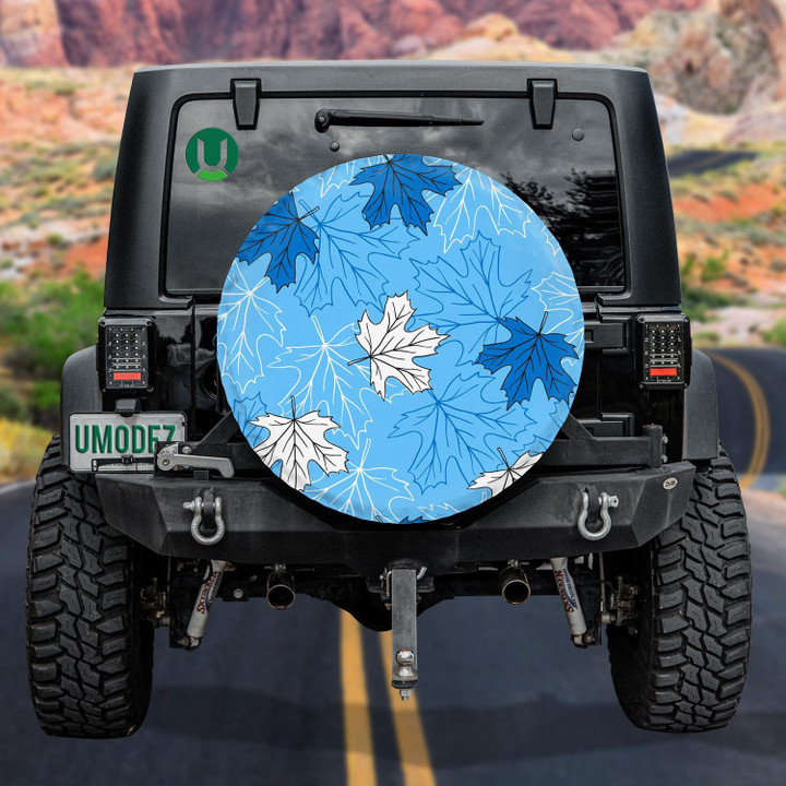 Maple Leaves Hand-Painted On A Blue Background Spare Tire Cover - Jeep Tire Covers