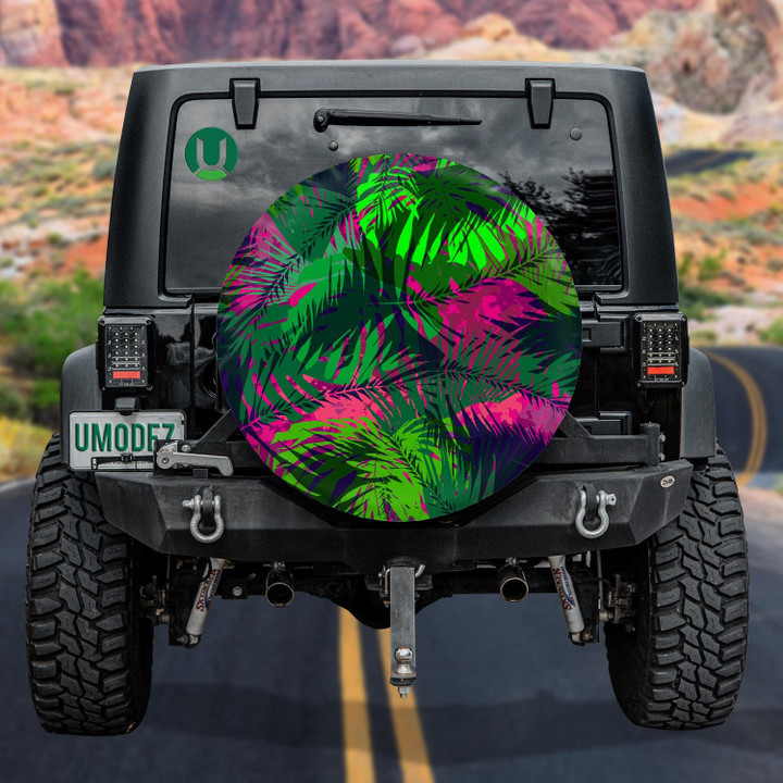 Colorful Overlay Effect Exotic Plants Monstera And Leaf Coco Spare Tire Cover - Jeep Tire Covers
