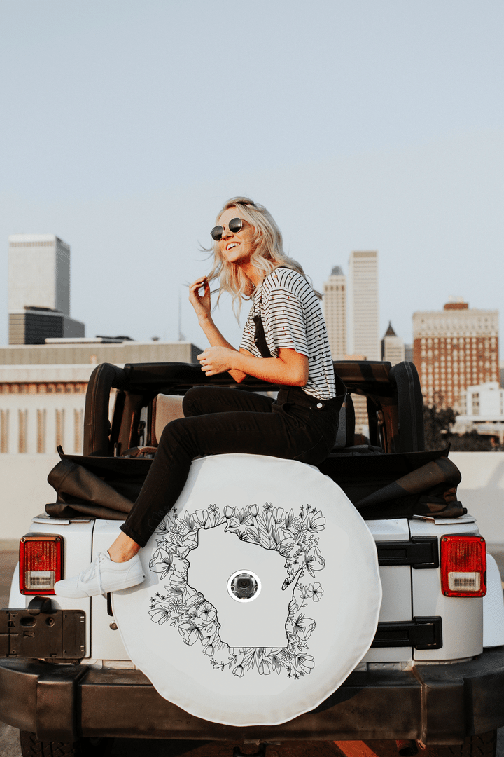 Lovely Floral Wisconsin State Design Silhouettes Spare Tire Cover - Jeep Tire Covers