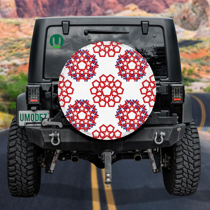 Abstract Star And Geometry Shapes In American Flag Color Spare Tire Cover - Jeep Tire Covers