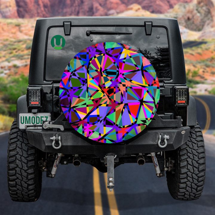 Psychedelic Abstract Geometric Colorful Triangles Pattern Spare Tire Cover - Jeep Tire Covers