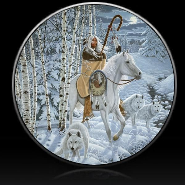 Indian Horseback Whispering Winds Design Spare Tire Cover - Jeep Tire Covers