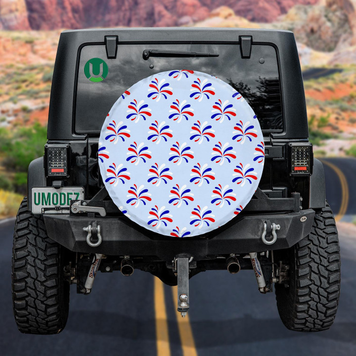 Red Blue White Fireworks Patriotic On White Backdrop Spare Tire Cover - Jeep Tire Covers