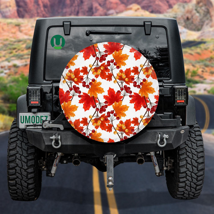 Lively Garden With Autumn Maple Tree And Berriy Pattern Spare Tire Cover - Jeep Tire Covers