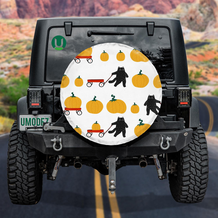 Autumn Harvest Festival Halloween Pumpkin And Cat Spare Tire Cover - Jeep Tire Covers