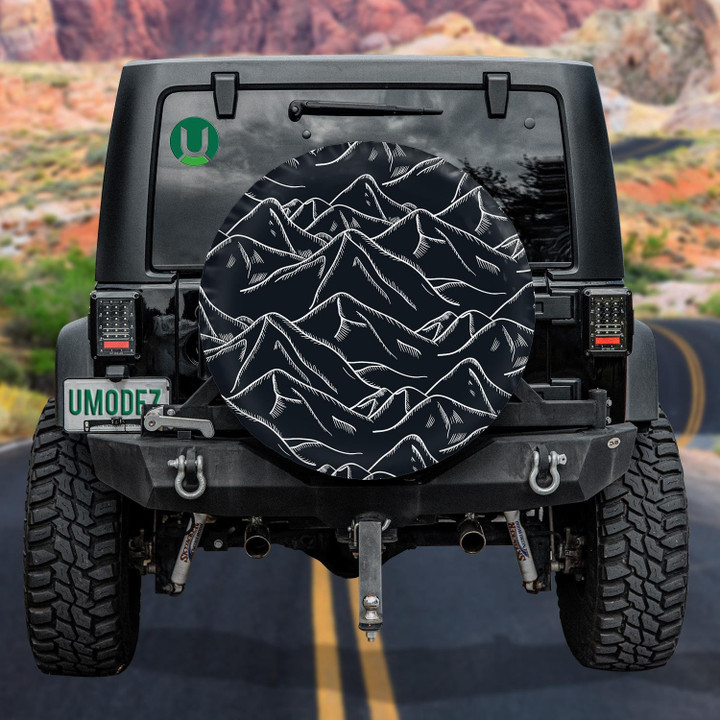 Tribal Wild Ornament In Line Art Style Black Theme Spare Tire Cover - Jeep Tire Covers
