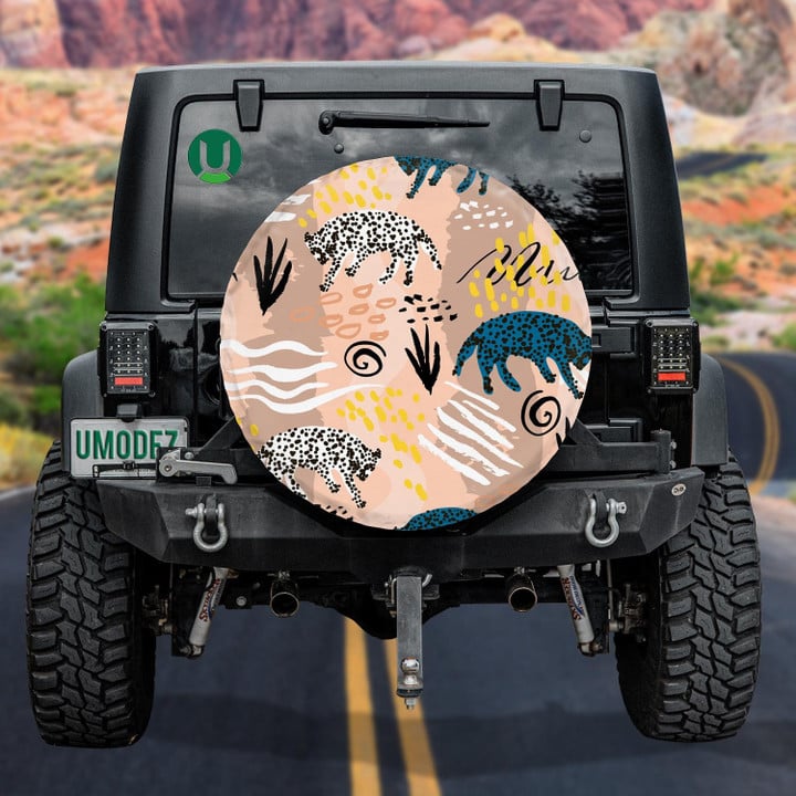African Tribal Style Leopards And Handcrafted Spare Tire Cover - Jeep Tire Covers