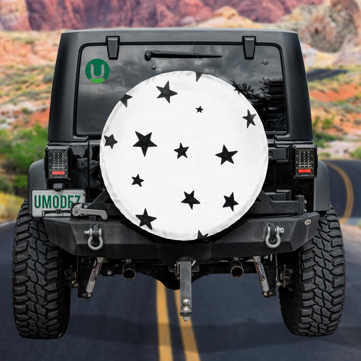 Mid Century 90s Style Pattern With Black Stars Spare Tire Cover - Jeep Tire Covers