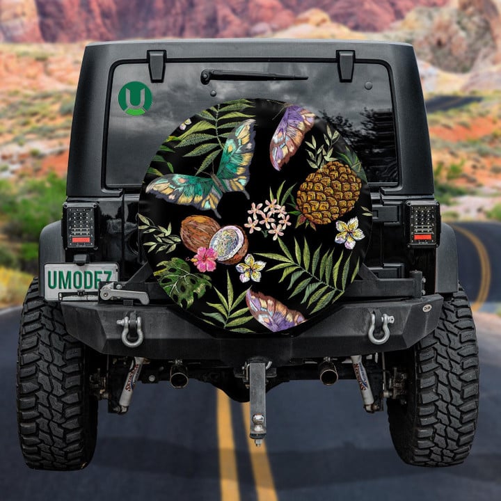 Theme Embroidery Floral With Butterflies And Coconut Spare Tire Cover - Jeep Tire Covers