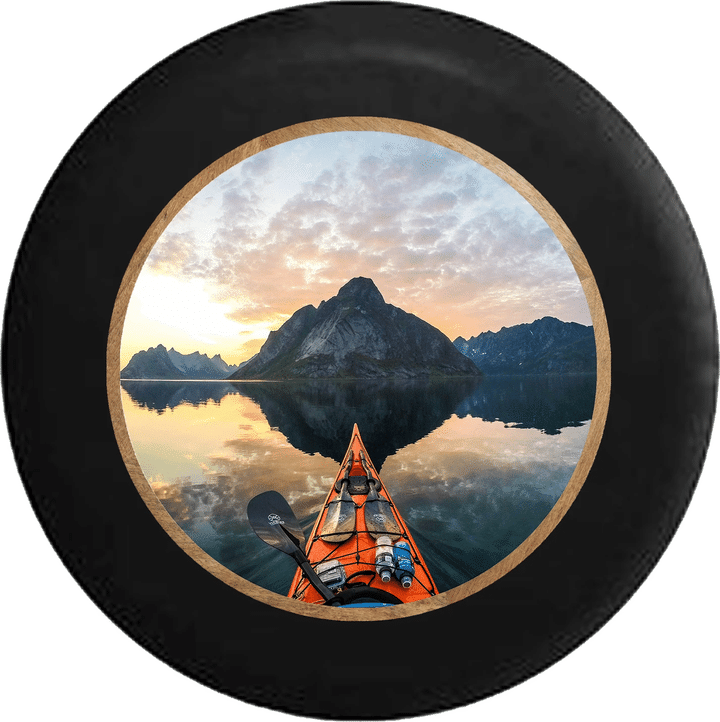 Sea Kayak On A Smooth Glass Sunrise At The Lake Spare Tire Cover - Jeep Tire Covers