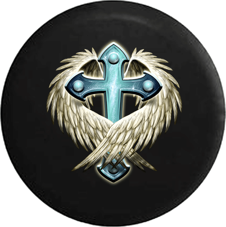 Angel Wings Metal Cross Jesus Bible Christian Spare Tire Cover - Jeep Tire Covers