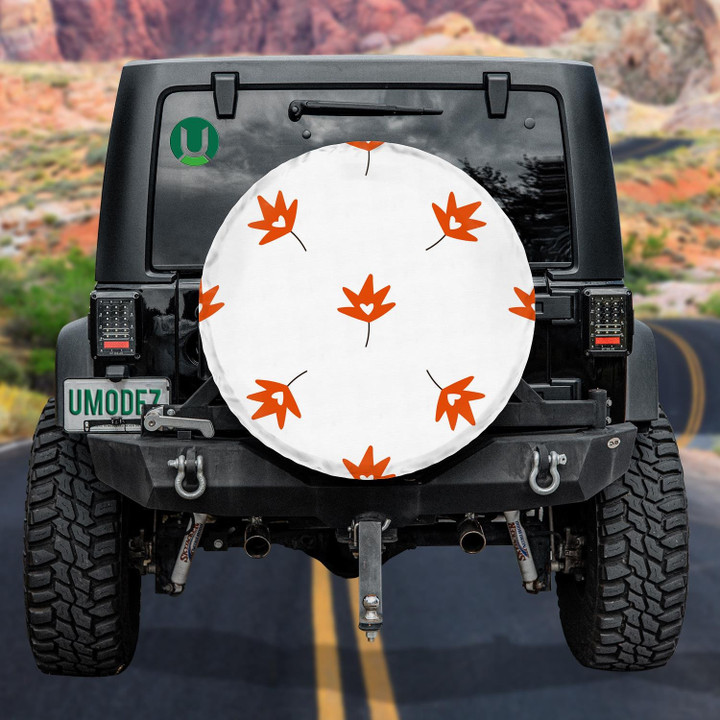 Orange Maple Leaves With Heart In The Center Spare Tire Cover - Jeep Tire Covers
