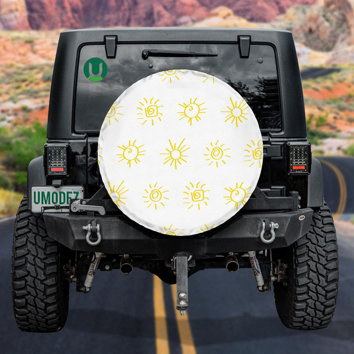 Circle And Square Sun With Yellow Rays Spare Tire Cover - Jeep Tire Covers