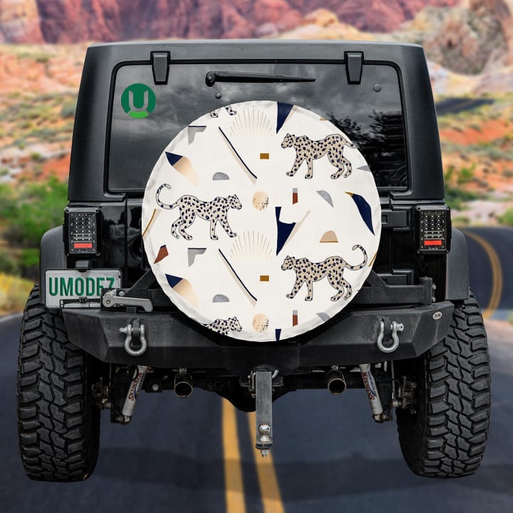 Wild African Leopard With Hand Drawn Boho Spare Tire Cover - Jeep Tire Covers