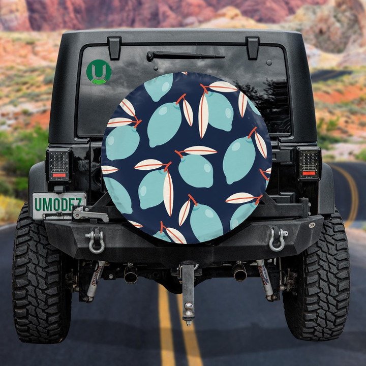 Blue Lemons With White Leaves Background Elements Spare Tire Cover - Jeep Tire Covers
