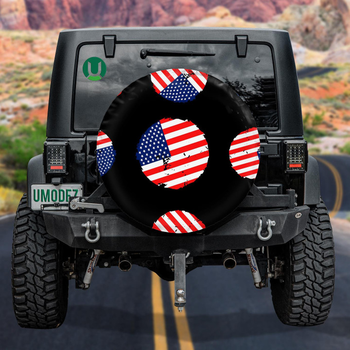 Grunge American Flag In The Shape Of Circle Symbol Pattern Spare Tire Cover - Jeep Tire Covers
