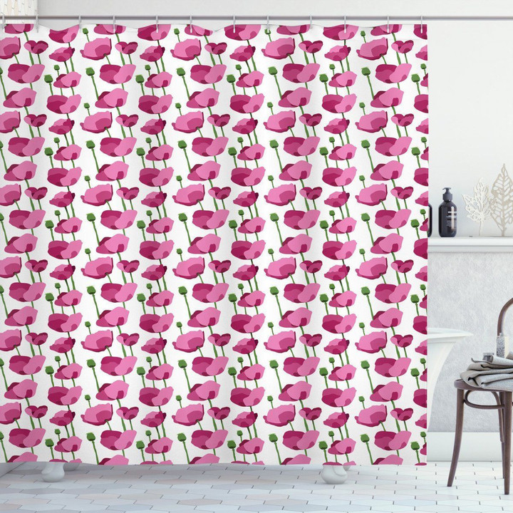 Delicate Pink Spring Floral White 3d Printed Shower Curtain Bathroom Decor