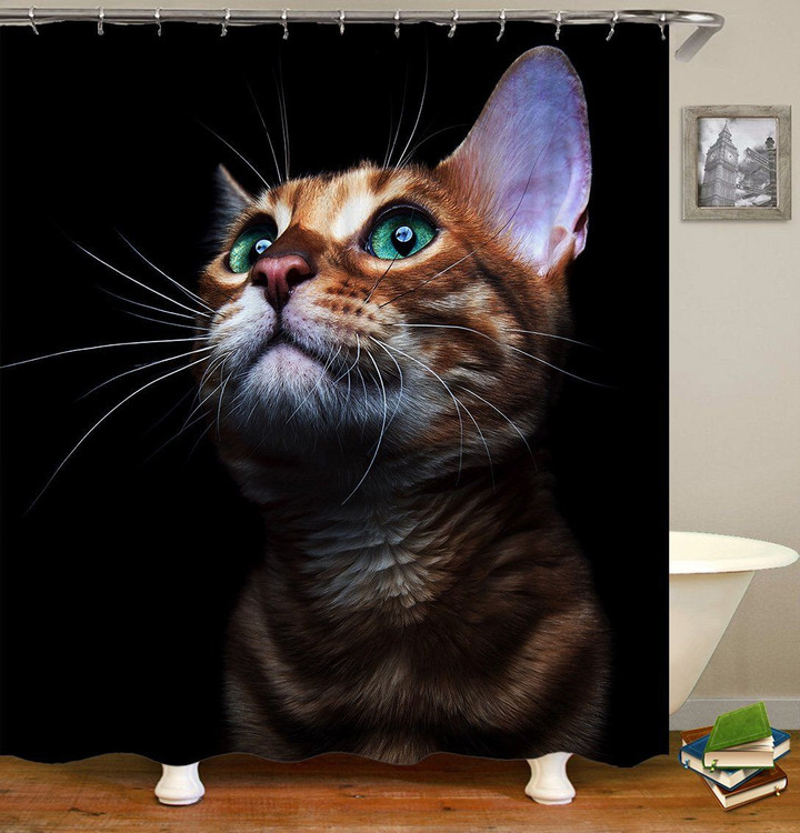 Black Polyester Cloth Giving Cat Lovers  3D Printed Shower Curtain