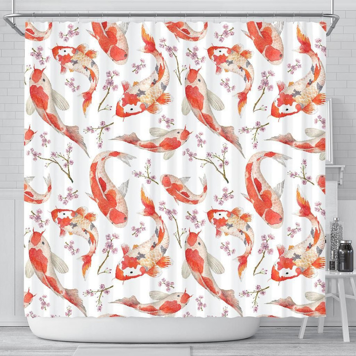 Watercolor Koi Fish Carp Fish Pattern 3D Printed Shower Curtain Bathroom Decor