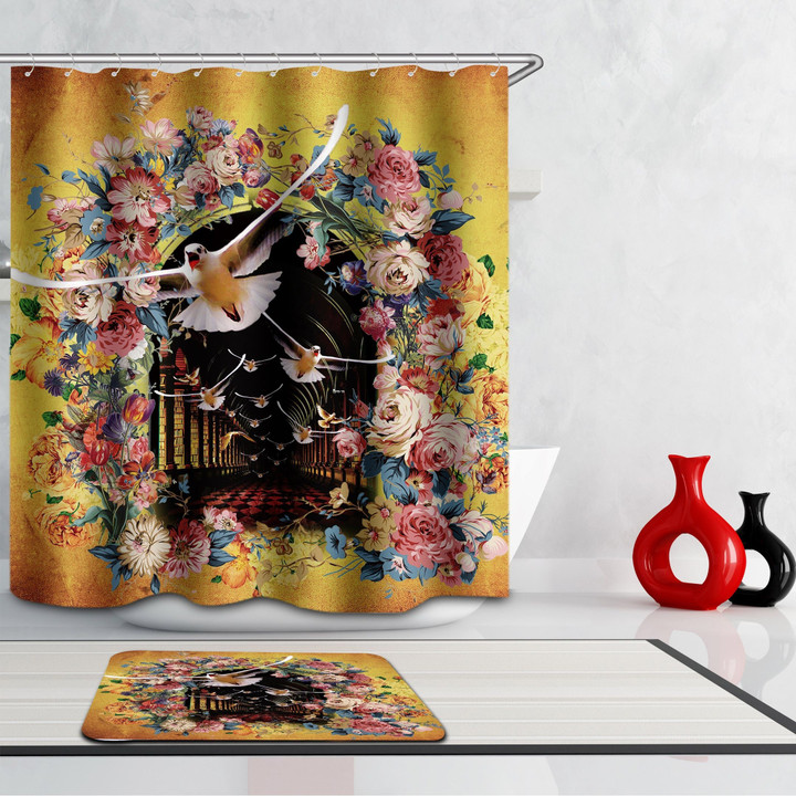 The Bird With Flower Pattern 3D Printed Shower Curtain Gift Home Decoration