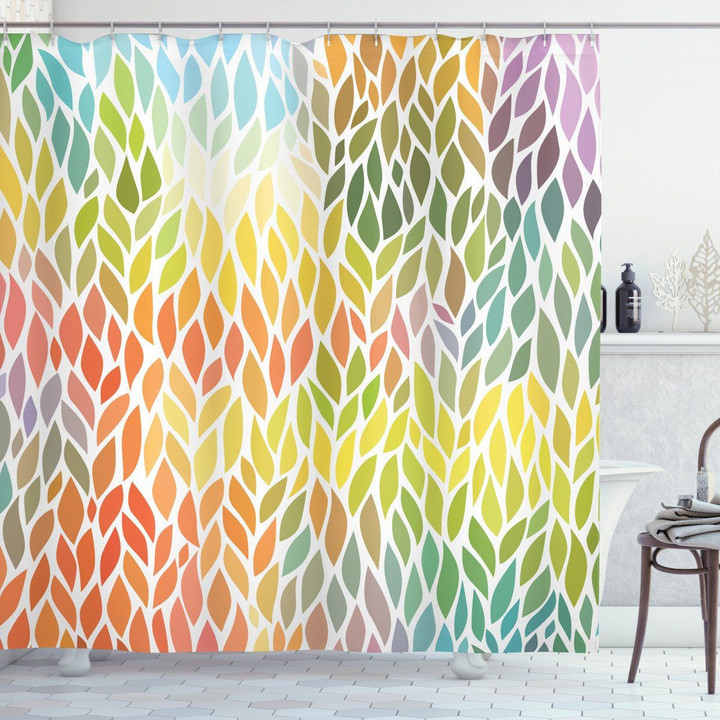 Funky Floral Colorful Leaves Pattern Printed Shower Curtain