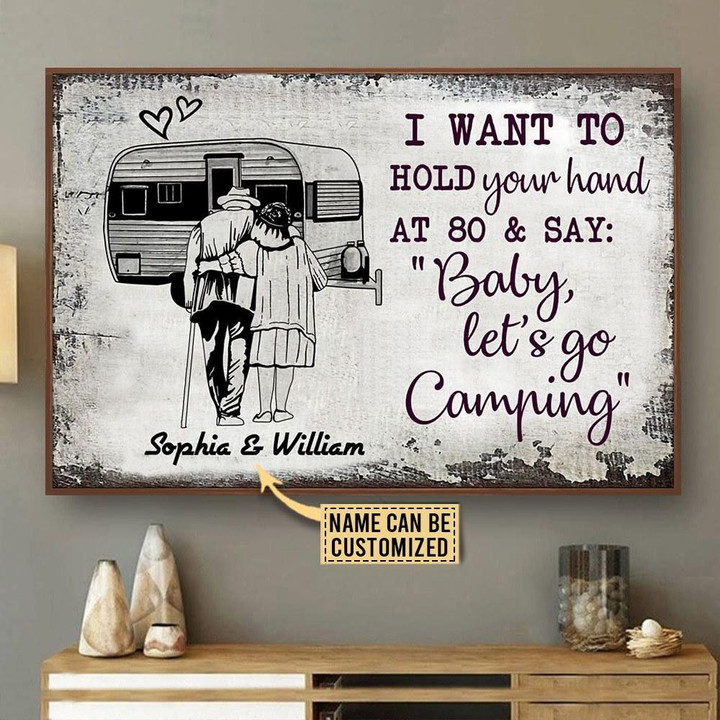 Personalized Couple Wall Art Camping Sketch Hold Your Hand Customized Canvas, Anniversary's Gift Ideas - ATMTEE