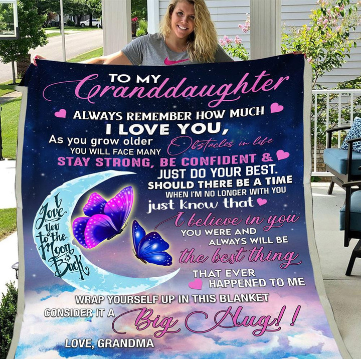 Granddaughter Blanket To My Granddaughter Always Remember How Much I Love You  Moon And Butterflies Fleece Blanket - ATMTEE