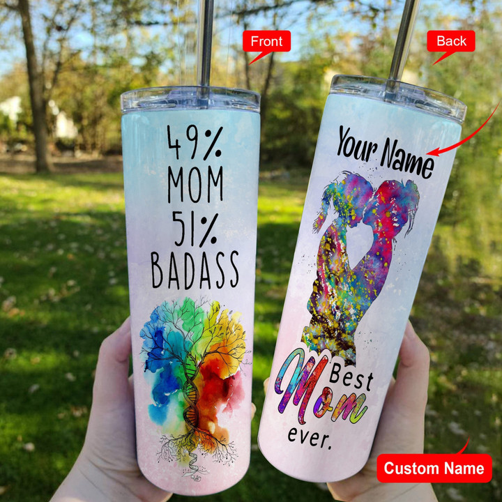 Personalized Mom Tumbler, Mother's Day Gift, Custom Name Gift, Best Mom Ever Skinny Tumbler, Gift From Daughter - ATMTEE