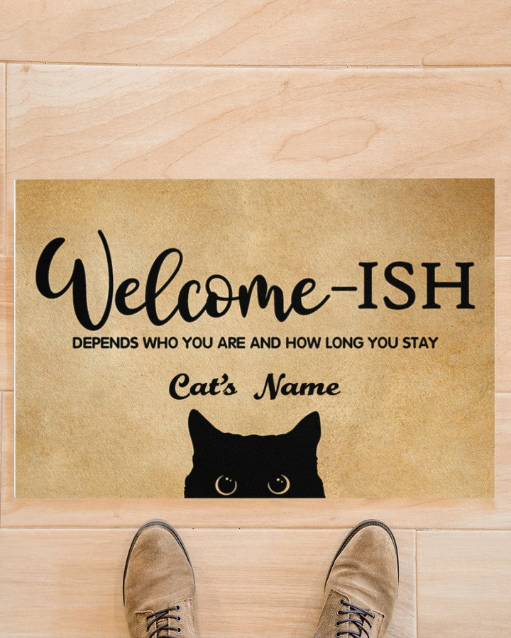 Personalized Pet Doormat, Custom Name Cat Doormat, Welcome-ISH, Funny Cats Doormat, Cat Lovers Gift - ATMTEE
