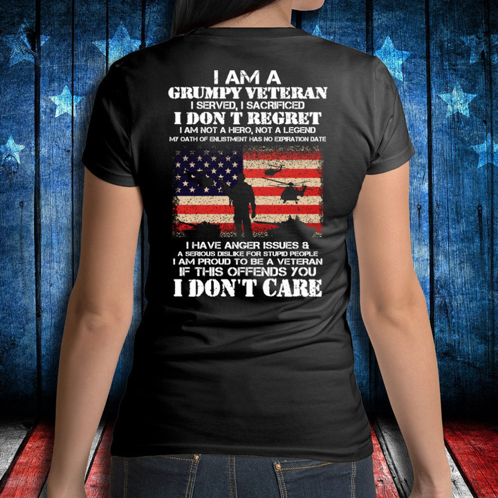 Veteran Shirt, Gifts For Wife, I'm A Grumpy Veteran, I Don't Care Ladies T-Shirt - ATMTEE