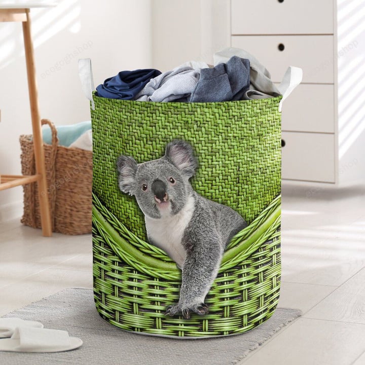 Cute Koala In Green Basket  Laundry Basket