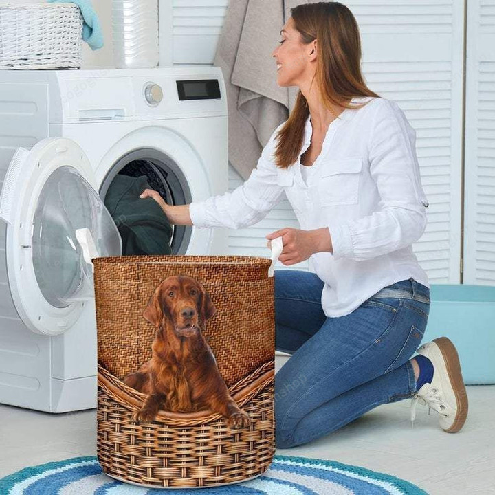Irish Setter Dog Rattan Teaxture Laundry Basket