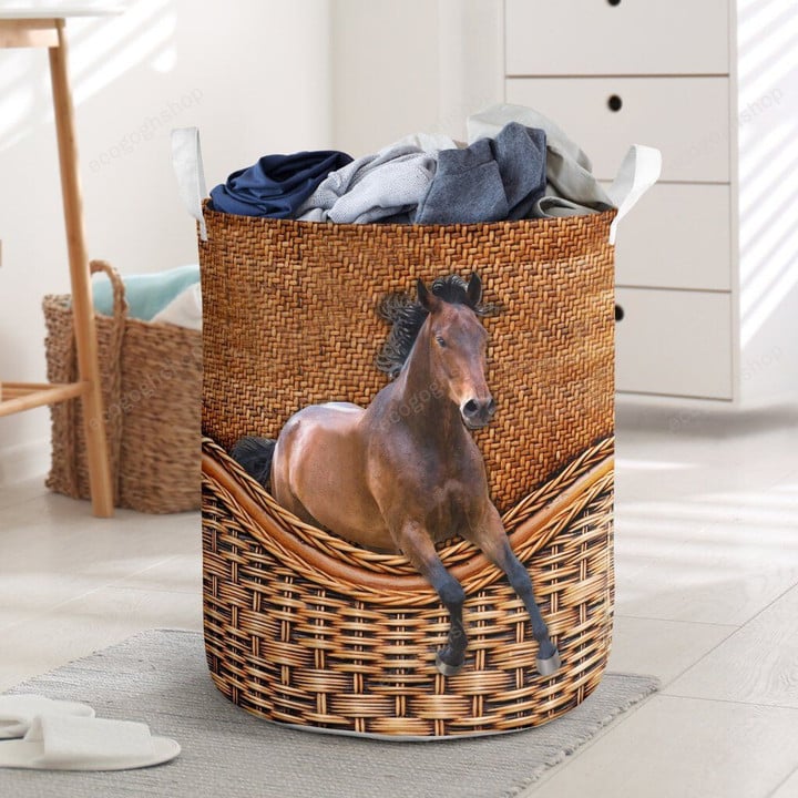 Rattan Texture With Horse Laundry Basket