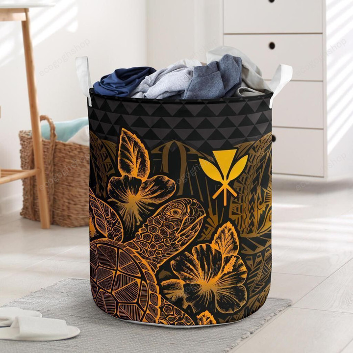 Polynesian Hawaii Polynesian Turtle Hibiscus Gold Laundry Basket