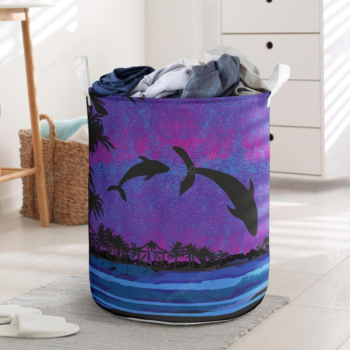 Dolphin Dance In Night  Laundry Basket
