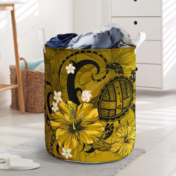 Hibiscus Plumeria Polynesian Turtle Hawaii Yellow Laundry Basket