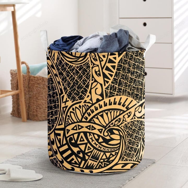 Aesthetic Art Polynesian Yellow And Black Laundry Basket