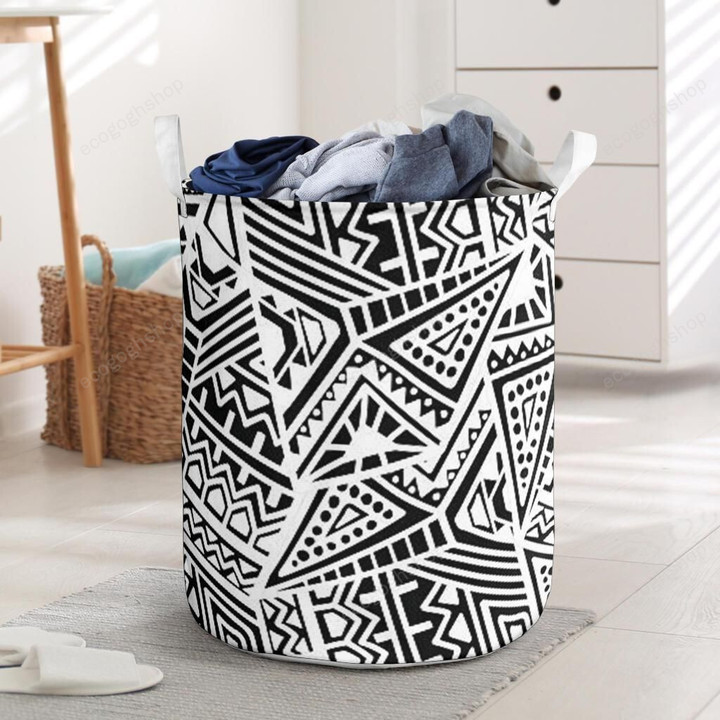 Polynesian Black And White Geometric Laundry Basket