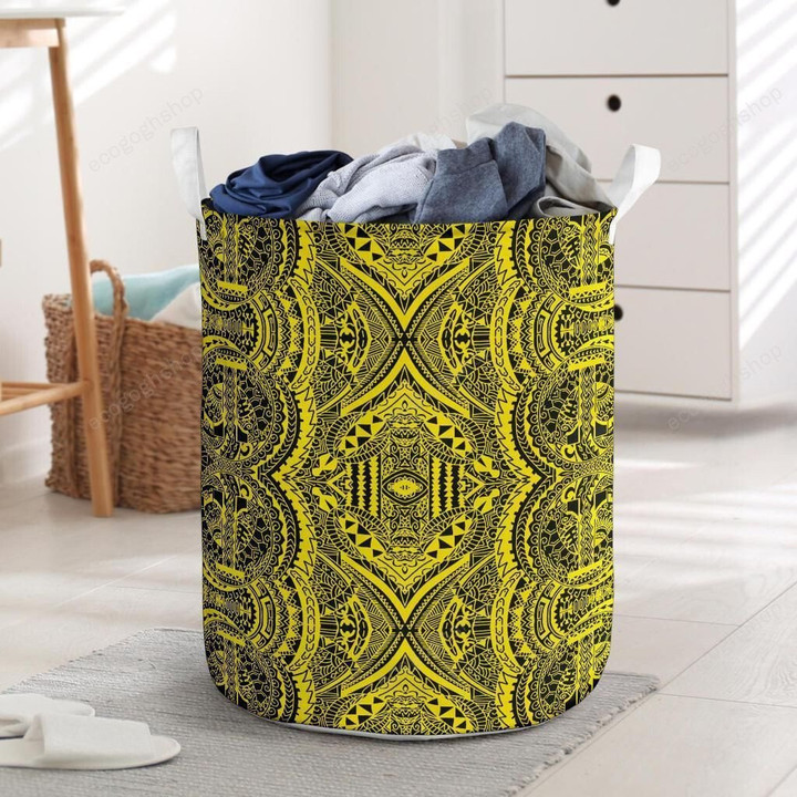 Polynesian Symmetry Yellow Mandala Hawaii Laundry Basket