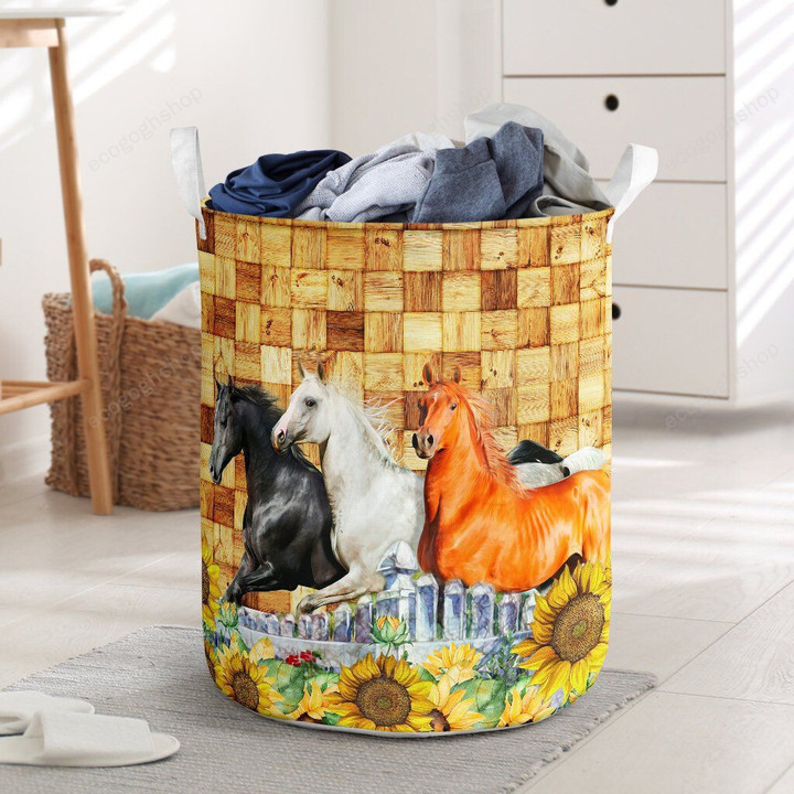 Three Funny Horses Sunflowers  Laundry Basket