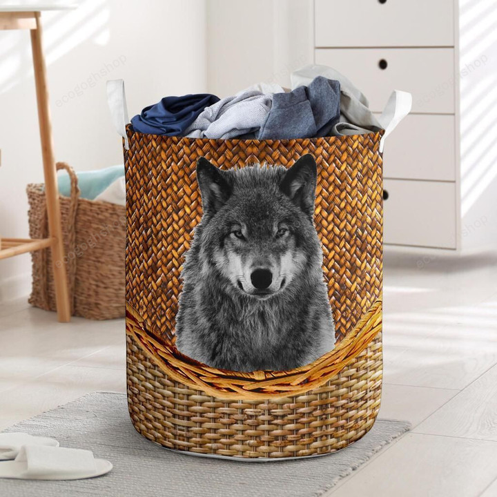 Wolf Rattan Texture Gift For Animal Lovers 3D Laundry Basket