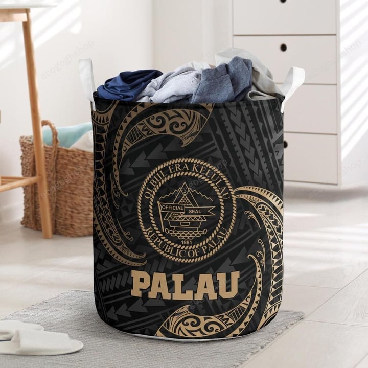 Palau Polynesian Gold Tribal Wave Laundry Basket